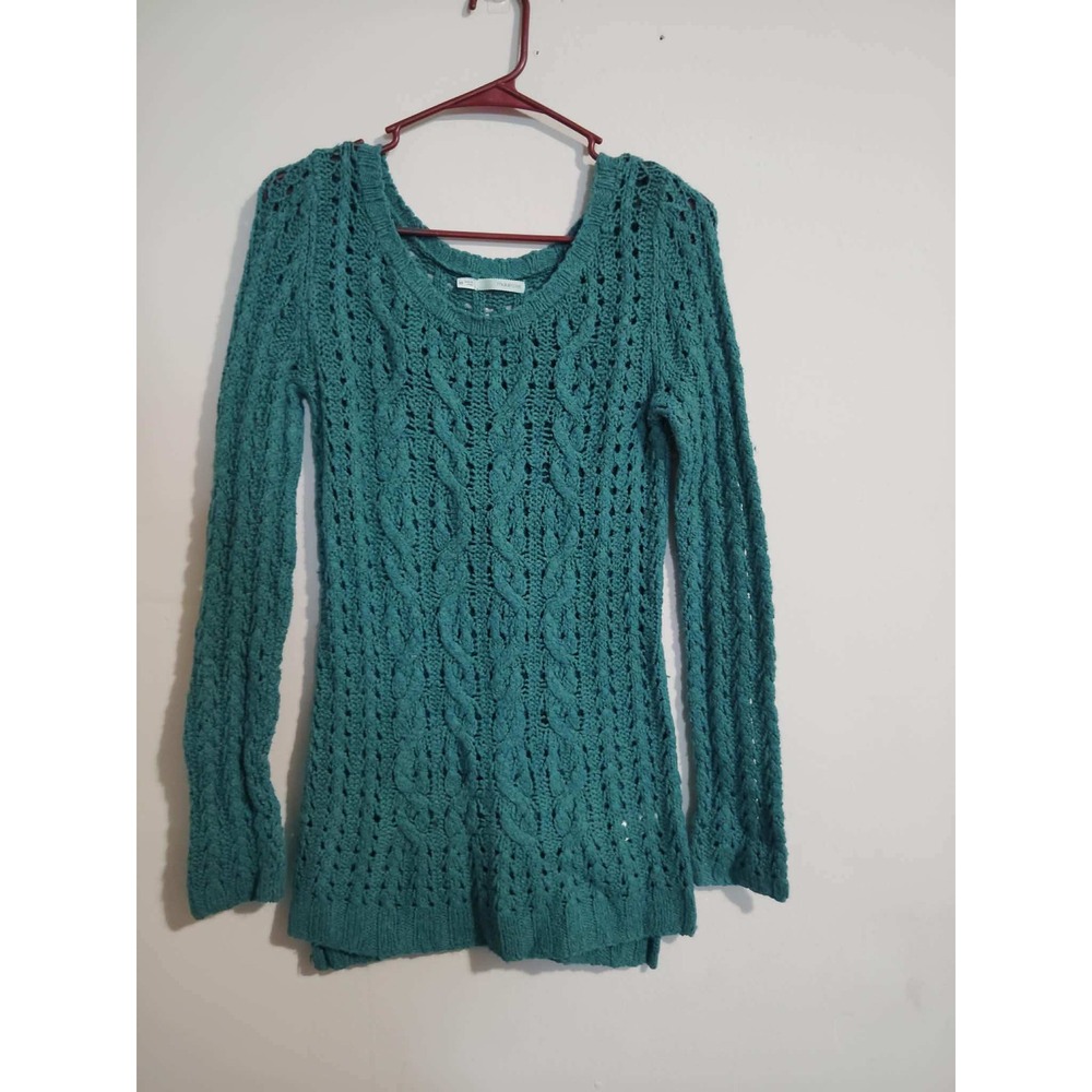 Maurices Womens Teal Blue Green Cable Knit Sweater Long Sleeve Size XS